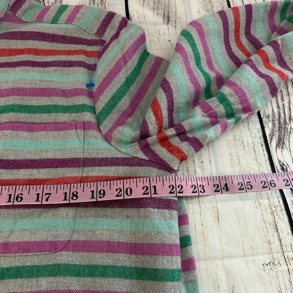 Lands End Women L14-16 Flannel Tunic Mandarin Collar Striped Cotton Shirt Pocket - Picture 7 of 9